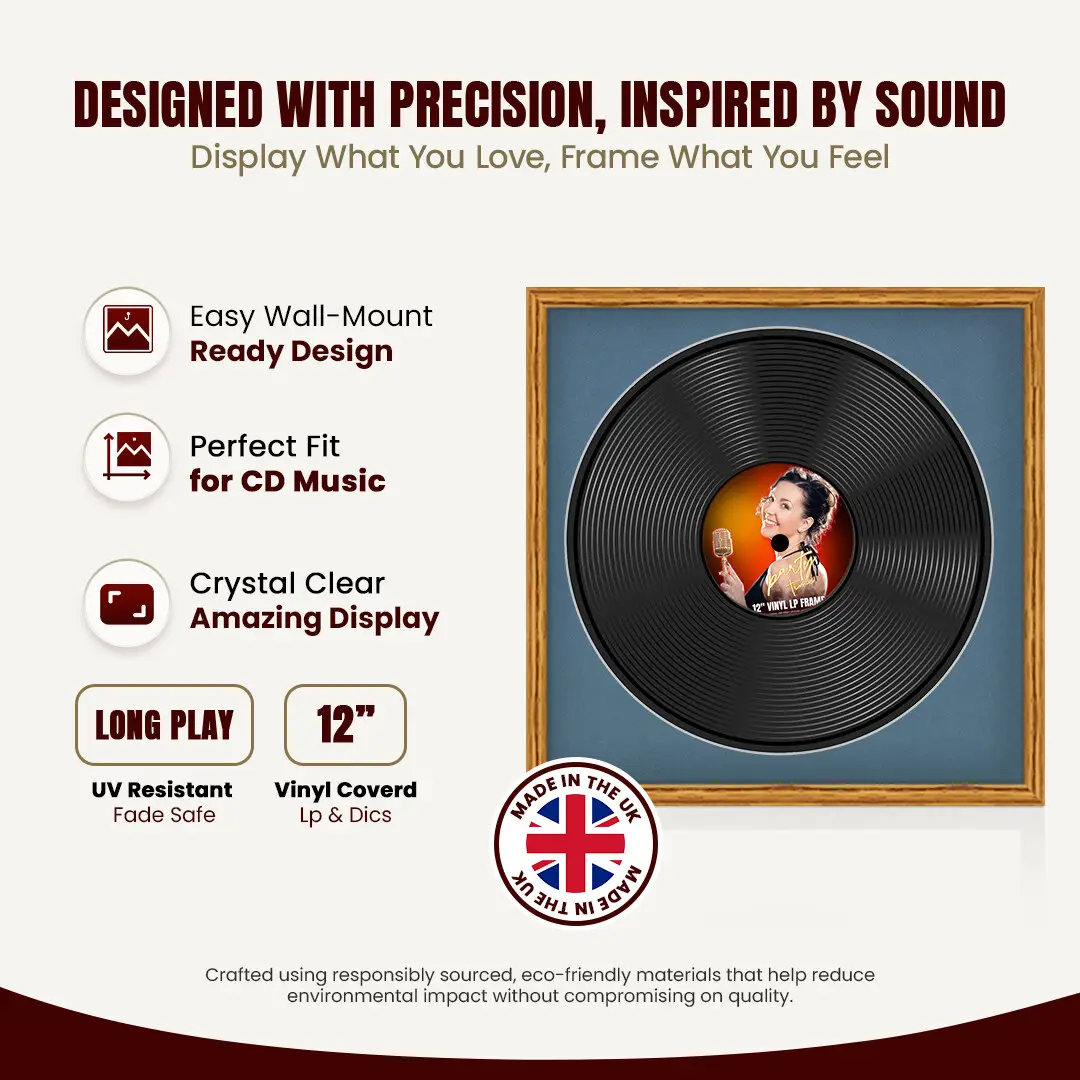 16x16" Classic Oak Vinyl Record Frame With Black Mount For 12" LP Discs | Premium Wall Frame For Music Enthusiasts thumbnail 8