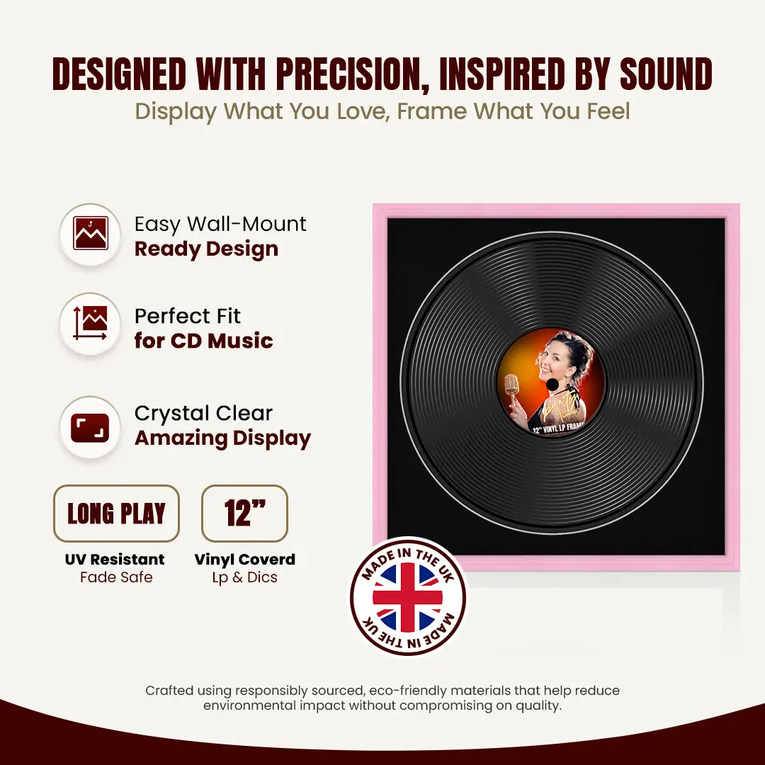 16x16" Classic Pastel Pink Vinyl Record Frame With Black Mount For 12" LP Discs | Contemporary Wall Display thumbnail 8