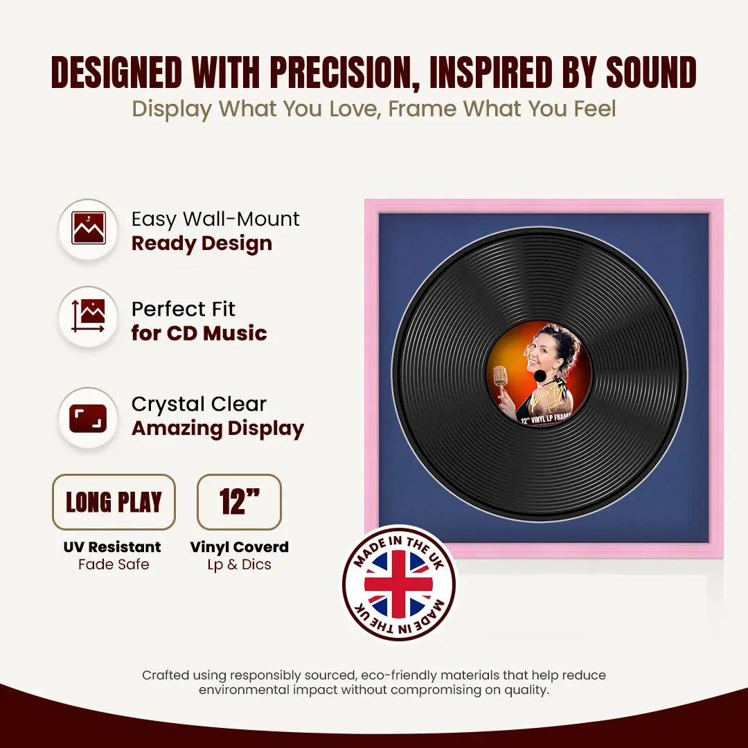 16x16" Classic Pastel Pink Vinyl Record Frame With Blue Mount For 12" LP Discs | Contemporary Wall Display thumbnail 8