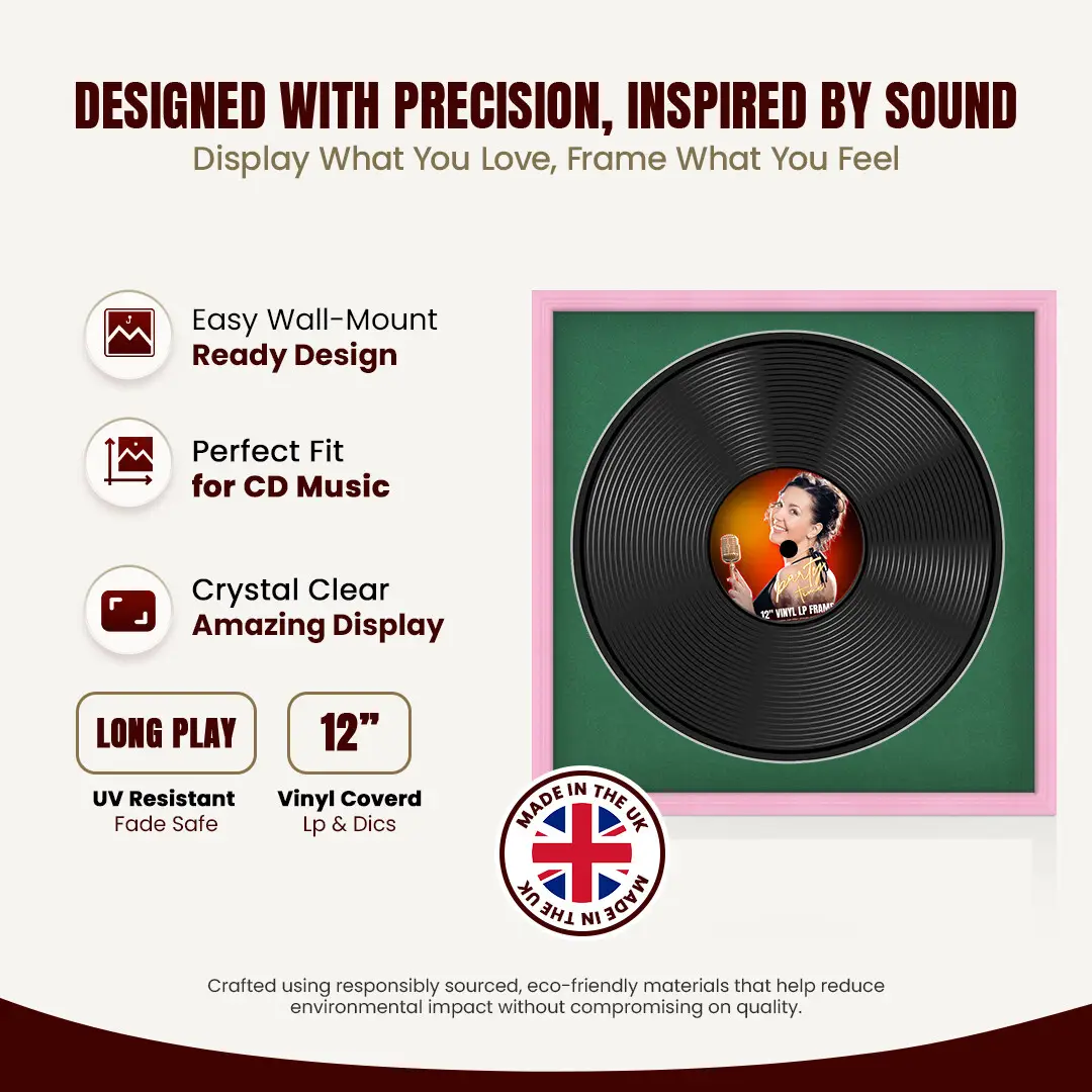 16x16" Classic Pastel Pink Vinyl Record Frame With Emerald (Green) Mount For 12" LP Discs | Elegant Frame For Music Lovers thumbnail 8