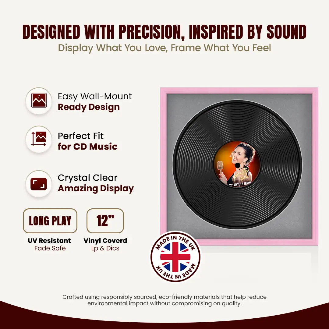 16x16" Classic Pastel Pink Vinyl Record Frame With Mid Grey Mount For 12" LP Discs | Contemporary Wall Display thumbnail 8
