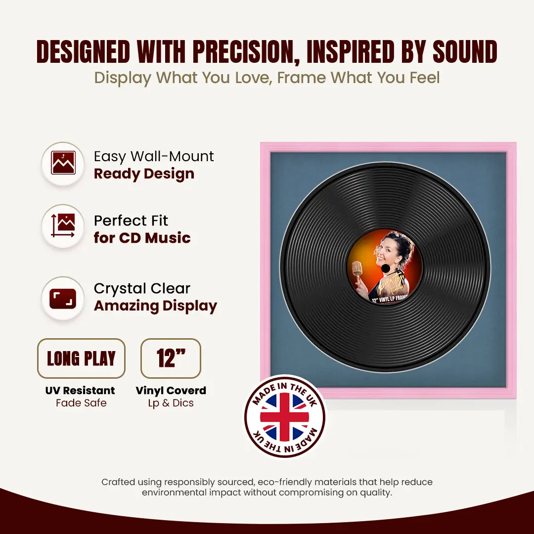 16x16" Classic Pastel Pink Vinyl Record Frame With Pompador Mount For 12" LP Discs | Contemporary Wall Display thumbnail 8