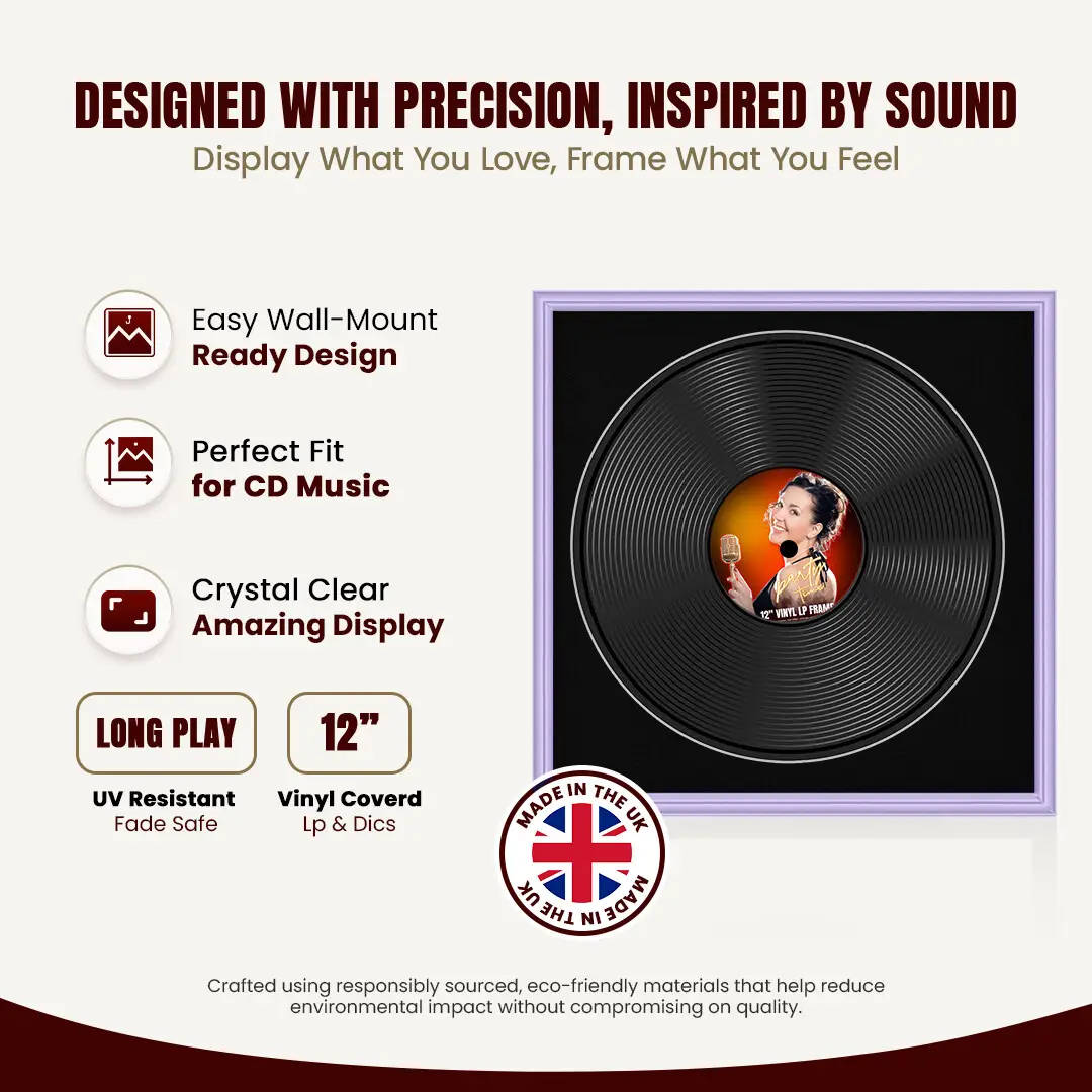 16x16" Classic Purple Vinyl Record Frame With Black Mount For 12" LP Discs | Elegant Frame For Music Lovers thumbnail 8