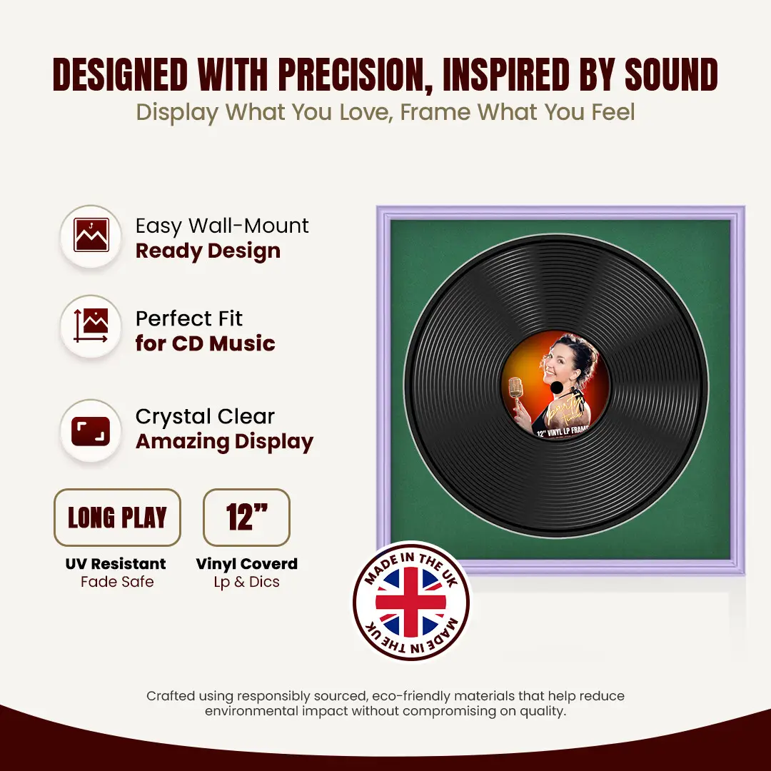 16x16" Classic Purple Vinyl Record Frame With Emerald (Green) Mount For 12" LP Discs | Elegant Frame For Music Lovers thumbnail 8