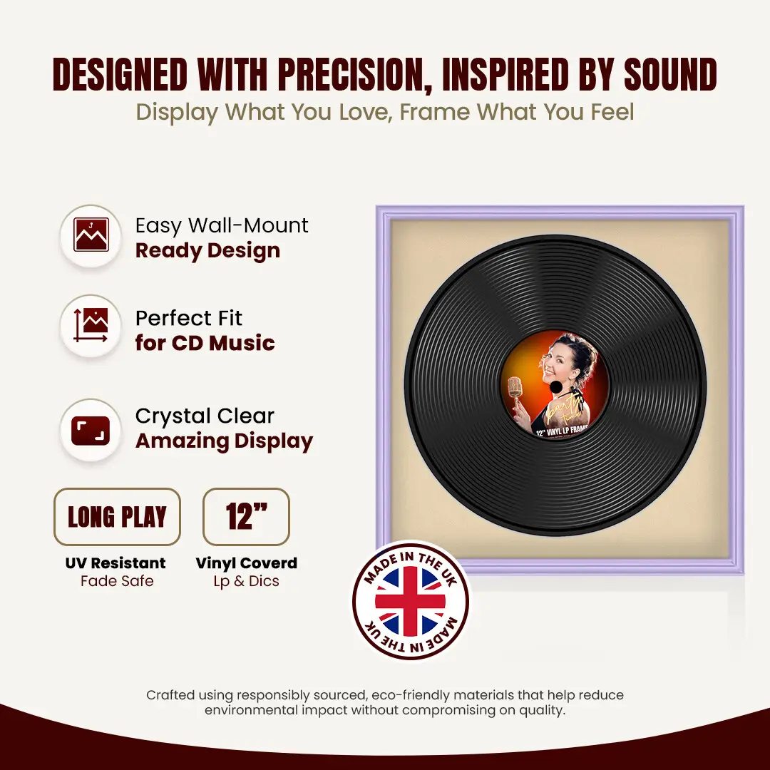 16x16" Classic Purple Vinyl Record Frame With Ivory Mount For 12" LP Discs | Contemporary Wall Display thumbnail 8