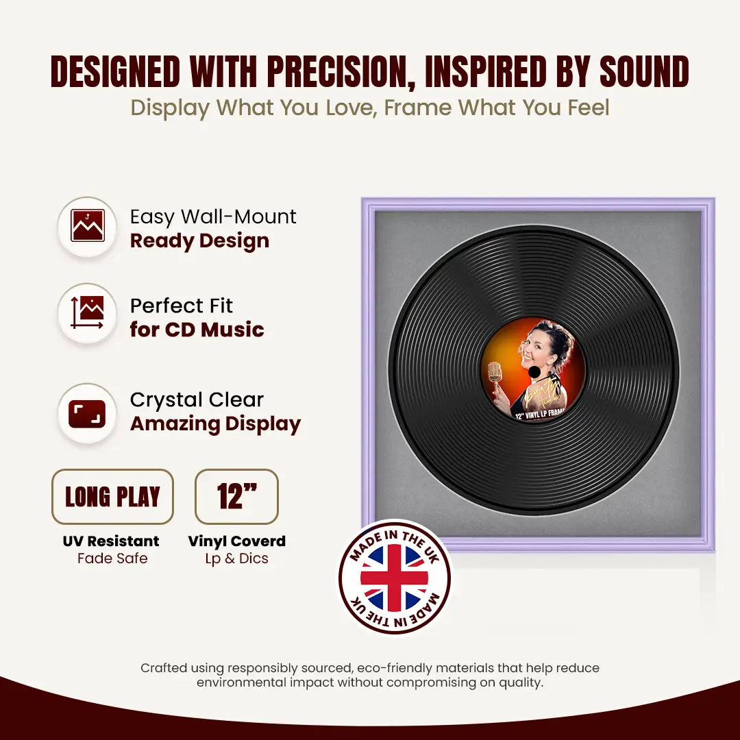 16x16" Classic Purple Vinyl Record Frame With Mid Grey Mount For 12" LP Discs | Elegant Frame For Music Lovers thumbnail 8
