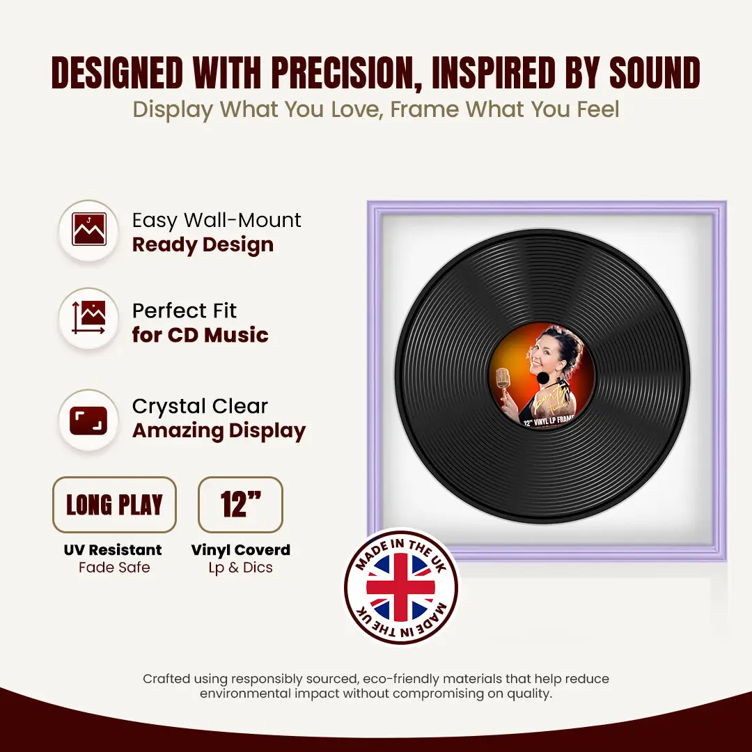 16x16" Classic Purple Vinyl Record Frame With Ice White Mount For 12" LP Discs | Elegant Frame For Music Lovers thumbnail 8