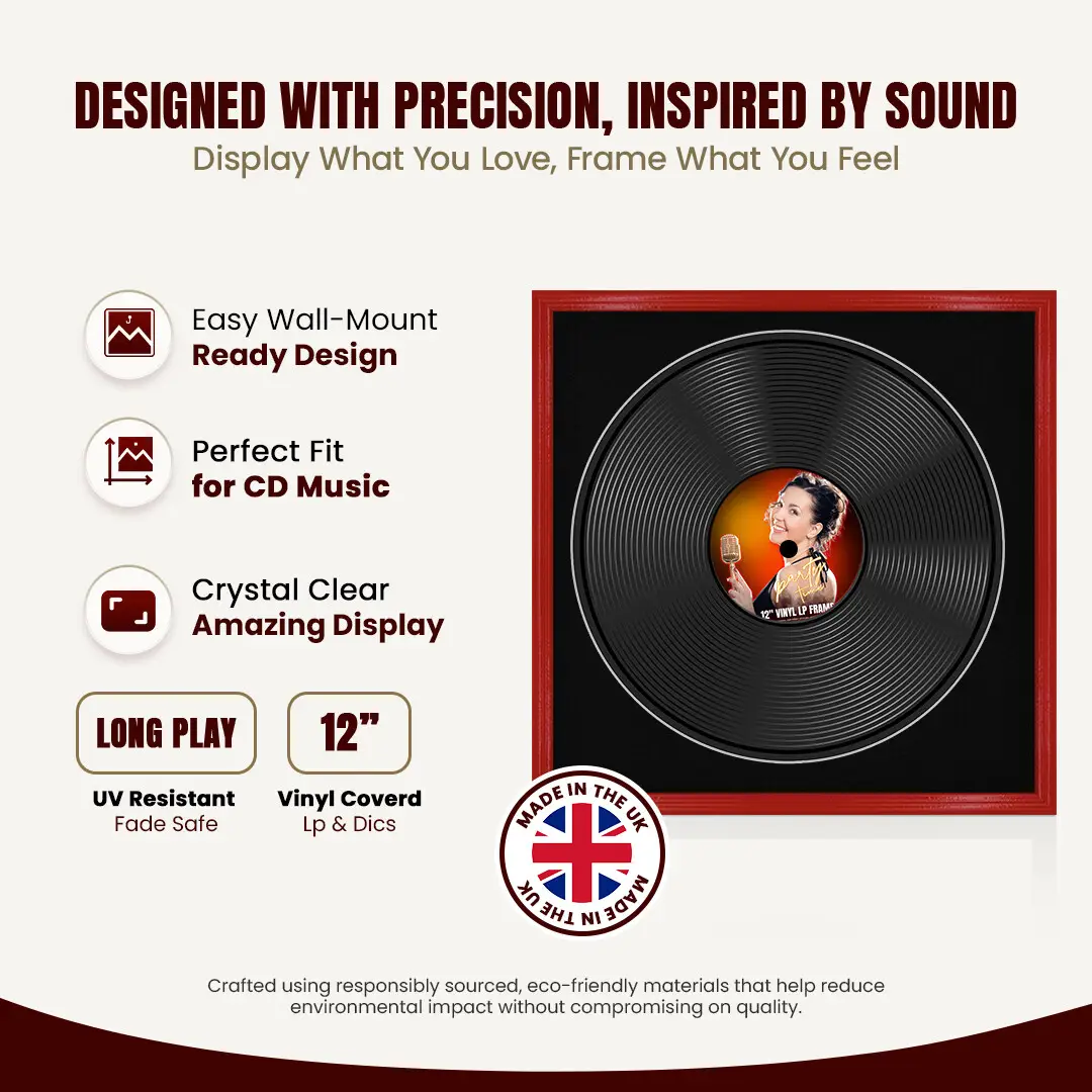16x16" Classic Red Vinyl Record Frame With Black Mount For 12" LP Discs | Premium Wall Frame For Music Enthusiasts thumbnail 8