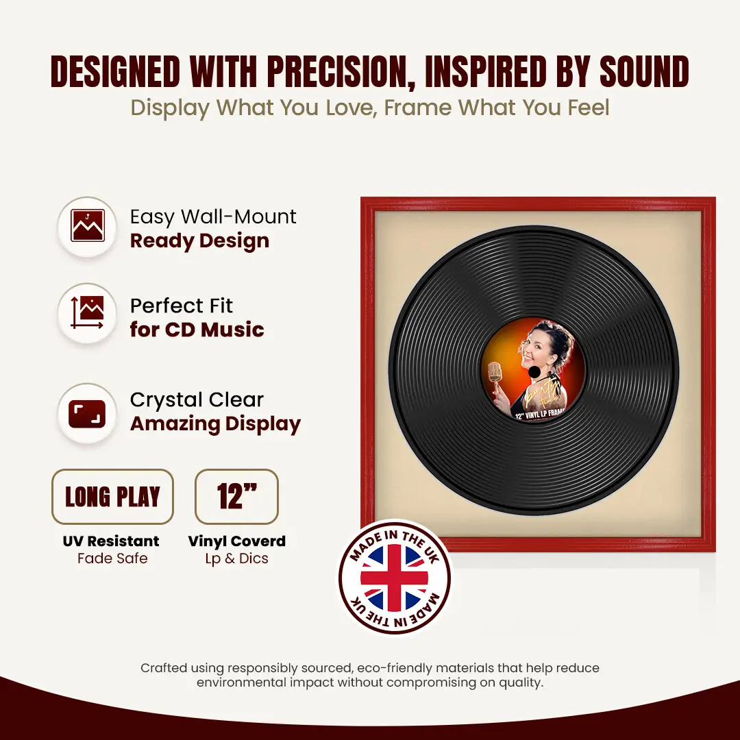 16x16" Classic Red Vinyl Record Frame With Ivory Mount For 12" LP Discs | Elegant Frame For Music Lovers thumbnail 8
