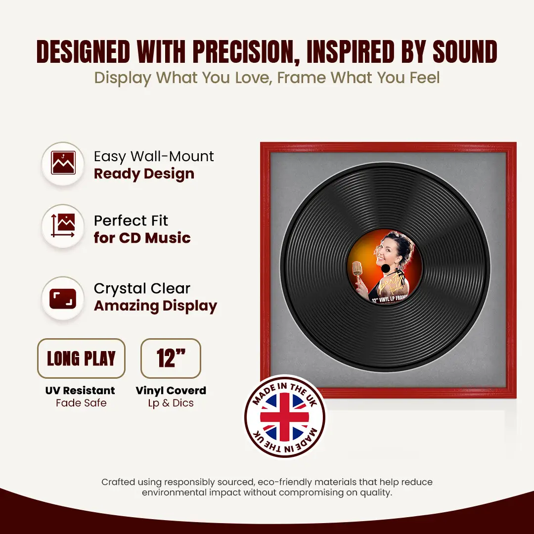 16x16" Classic Red Vinyl Record Frame With Mid Grey Mount For 12" LP Discs | Premium Wall Frame For Music Enthusiasts thumbnail 8