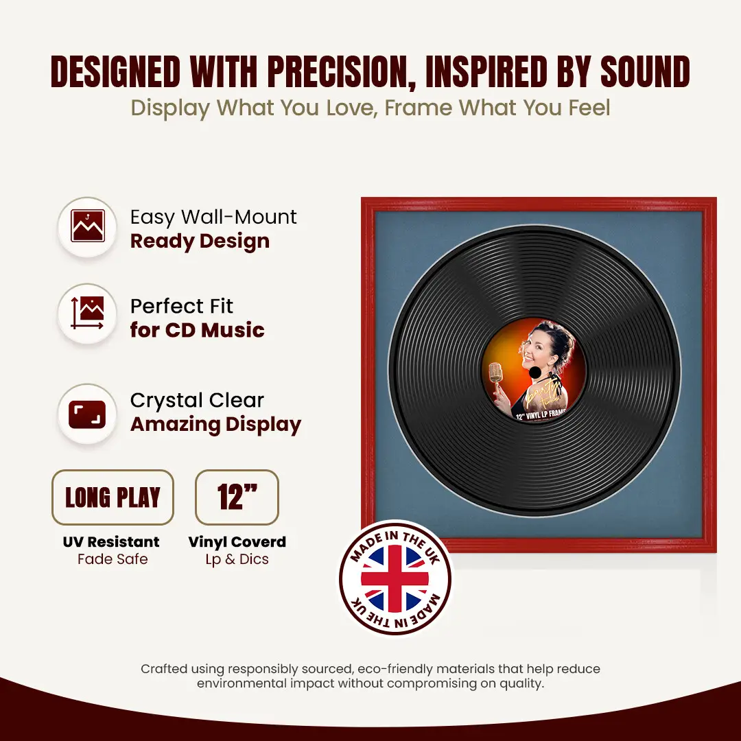 16x16" Classic Red Vinyl Record Frame With Pompador Mount For 12" LP Discs | Premium Wall Frame For Music Enthusiasts thumbnail 8