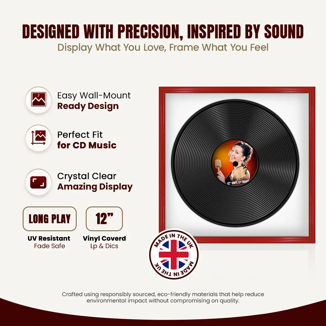 16x16" Classic Red Vinyl Record Frame With Ice White Mount For 12" LP Discs | Contemporary Wall Display thumbnail 8