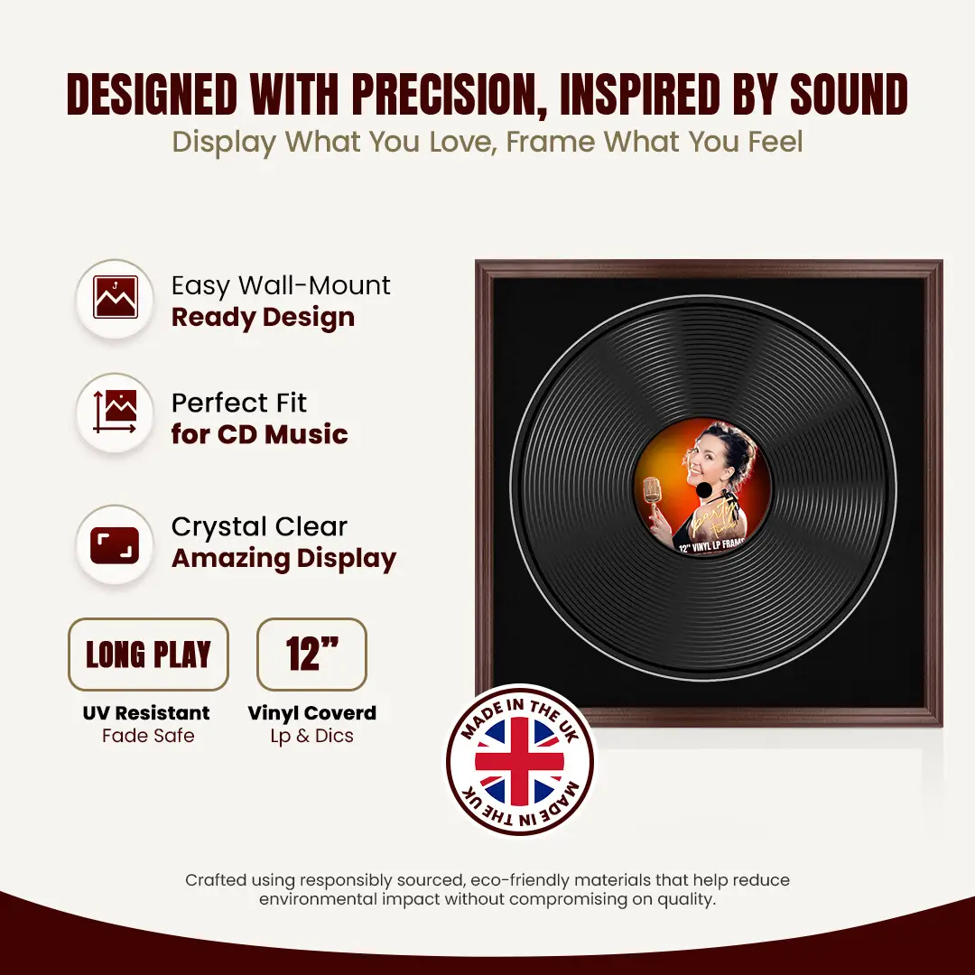 16x16" Classic Rose Wood Vinyl Record Frame With Black Mount For 12" LP Discs | Premium Wall Frame For Music Enthusiasts thumbnail 8