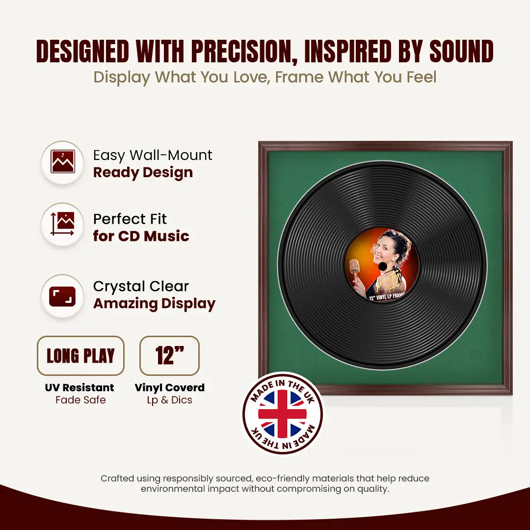 16x16" Classic Rose Wood Vinyl Record Frame With Black Mount For 12" LP Discs | Elegant Frame For Music Lovers thumbnail 8