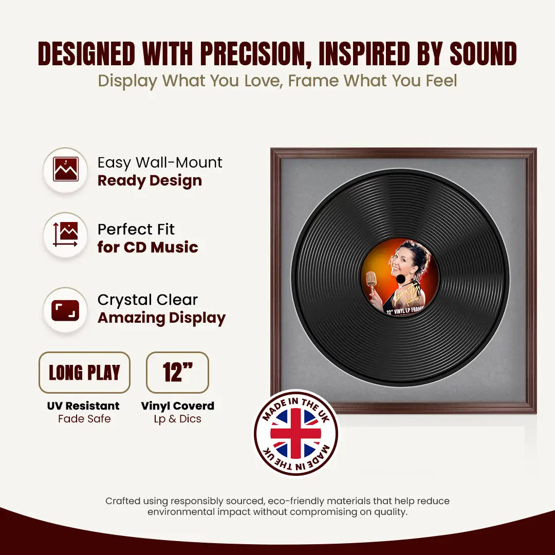 16x16" Classic Rose Wood Vinyl Record Frame With Mid Grey Mount For 12" LP Discs | Elegant Frame For Music Lovers thumbnail 8
