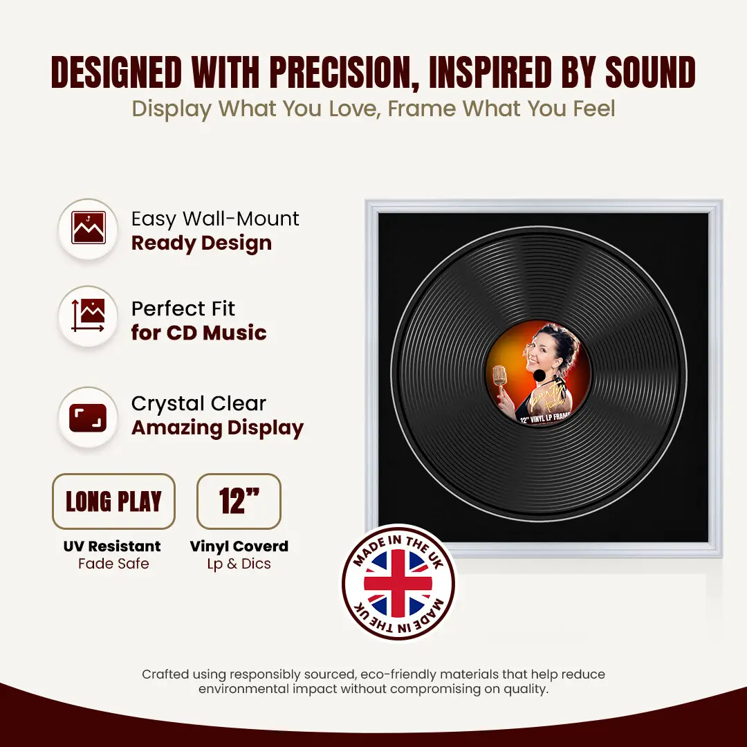 16x16" Classic Silver Vinyl Record Frame With Black Mount For 12" LP Discs | Premium Wall Frame For Music Enthusiasts thumbnail 8