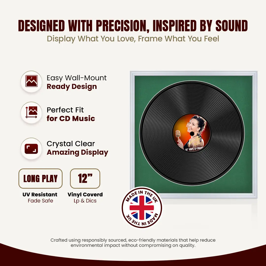 16x16" Classic Silver Vinyl Record Frame With Emerald (Green) Mount For 12" LP Discs | Contemporary Wall Display thumbnail 8