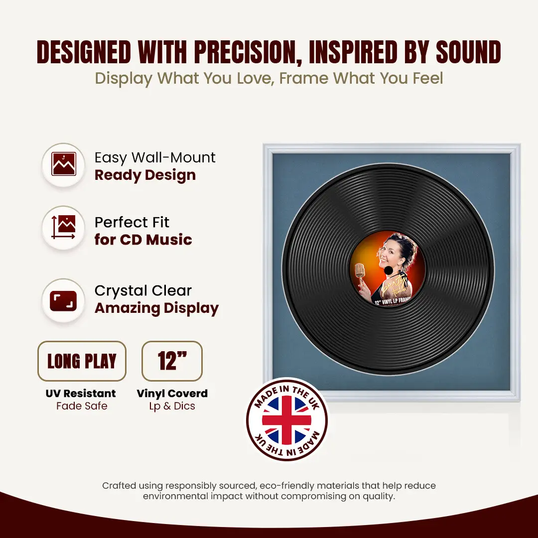 16x16" Classic Silver Vinyl Record Frame With Pompador Mount For 12" LP Discs | Elegant Frame For Music Lovers thumbnail 8
