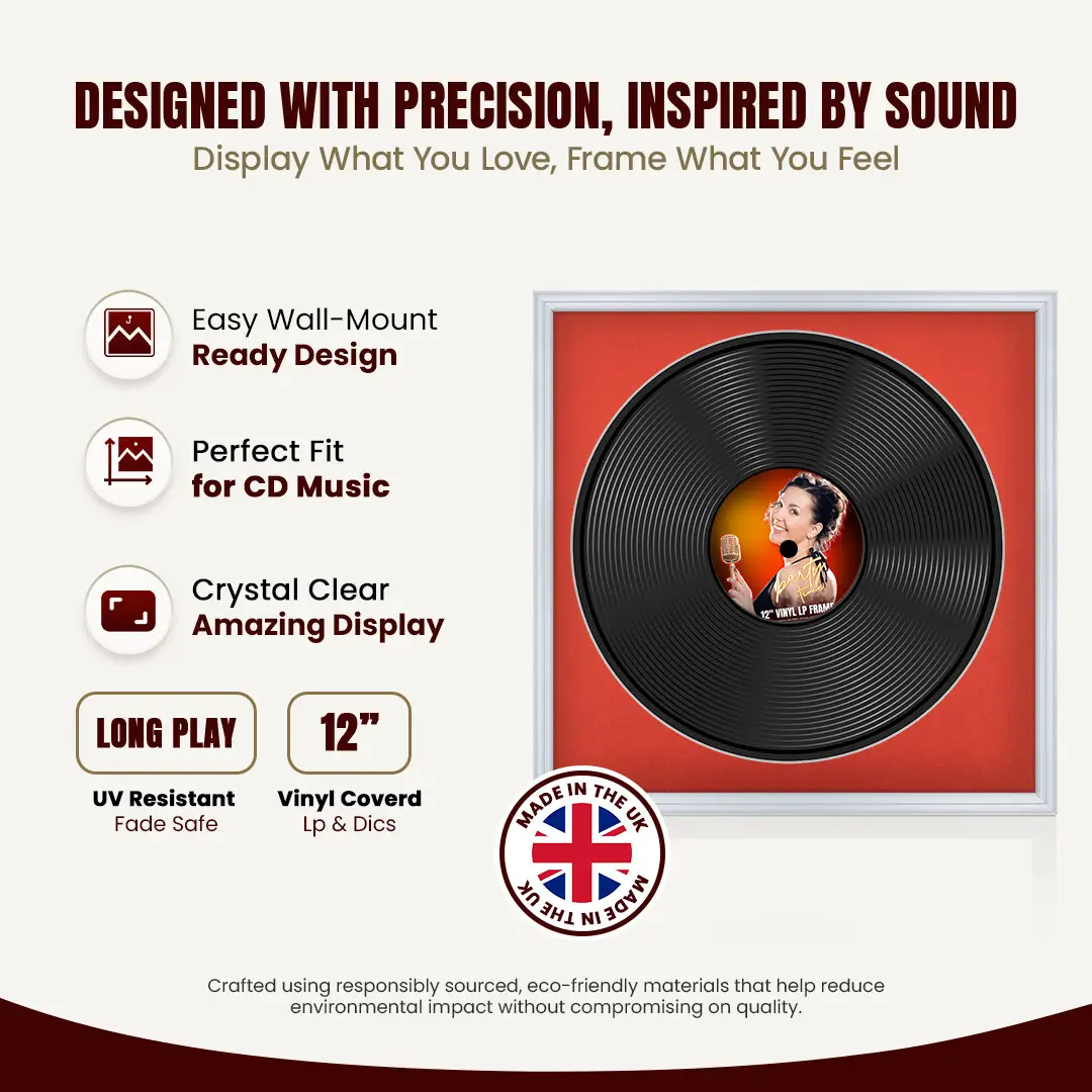 16x16" Classic Silver Vinyl Record Frame With Poppy Red Mount For 12" LP Discs | Contemporary Wall Display thumbnail 8