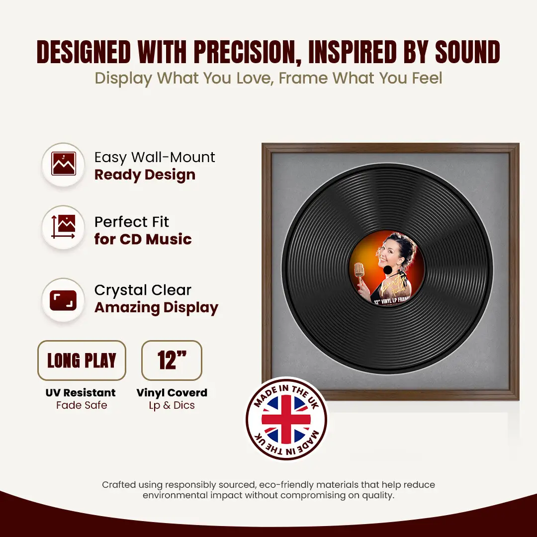 16x16" Classic Walnut Vinyl Record Frame With Black Mount For 12" LP Discs | Contemporary Wall Display thumbnail 8