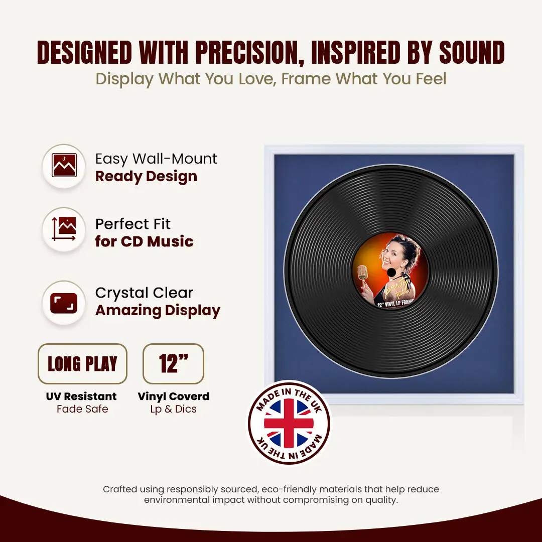 16x16" Classic White Vinyl Record Frame With Blue Mount For 12" LP Discs | Premium Wall Frame For Music Enthusiasts thumbnail 8