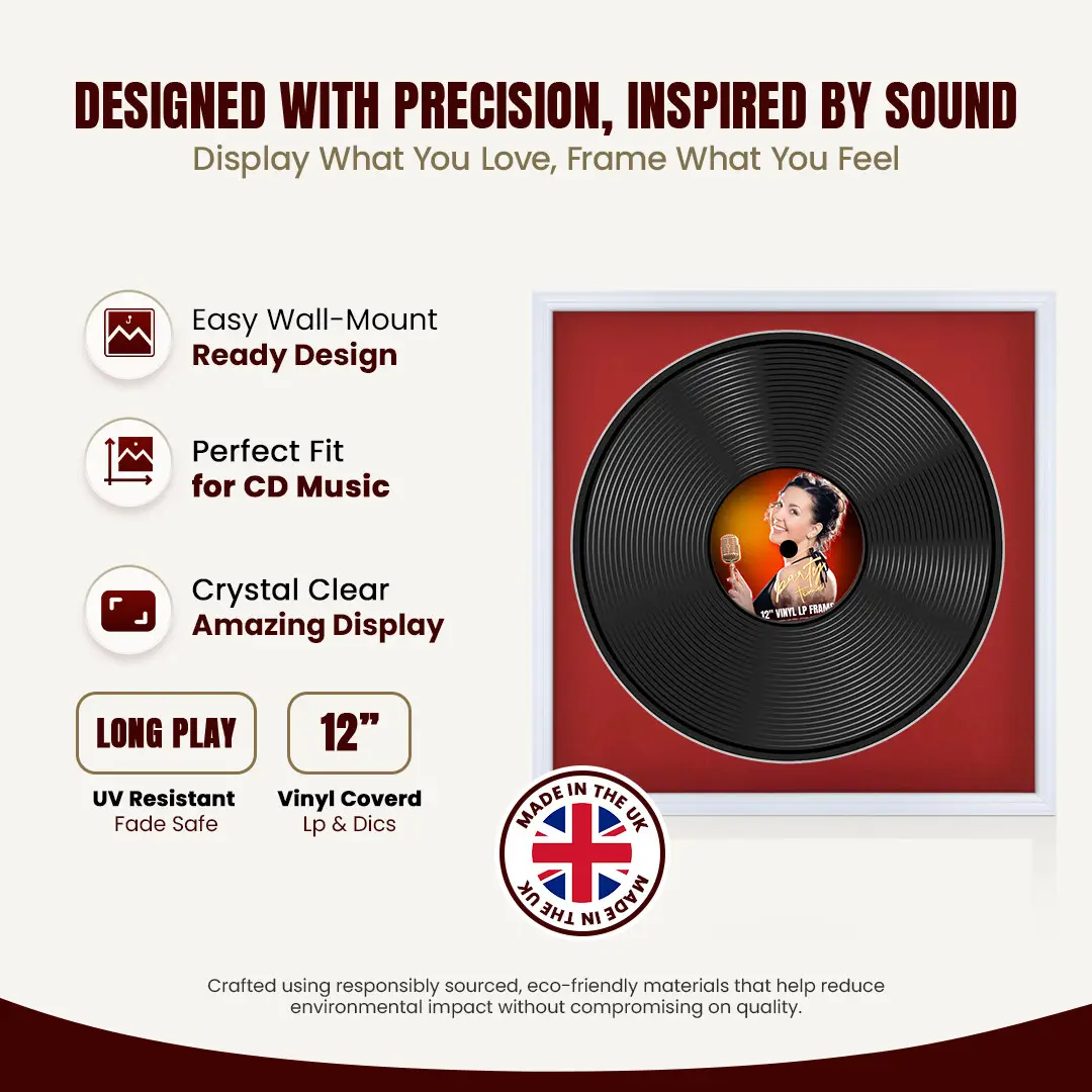 16x16" Classic White Vinyl Record Frame With Crimson Mount For 12" LP Discs | Elegant Frame For Music Lovers thumbnail 8