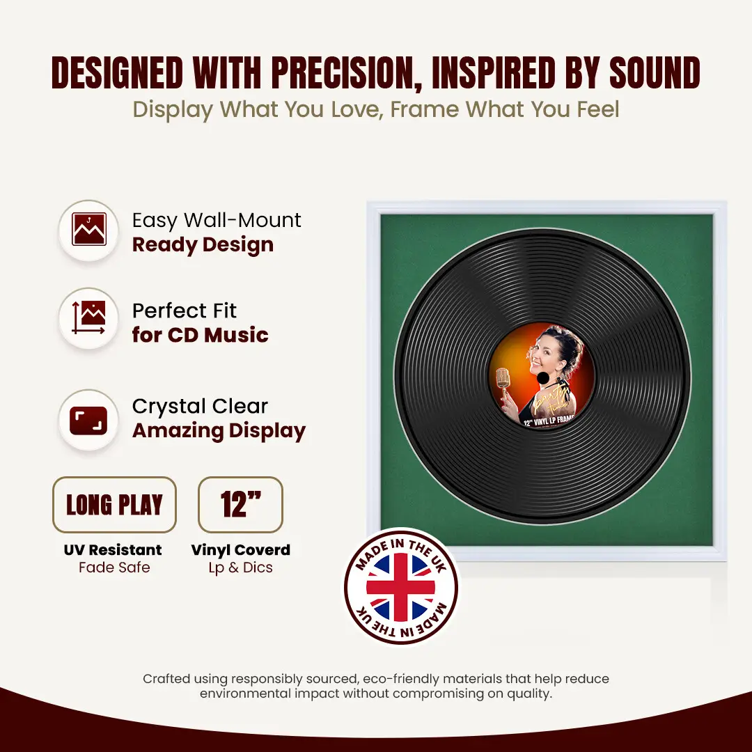 16x16" Classic White Vinyl Record Frame With Black Mount For 12" LP Discs | Elegant Frame For Music Lovers thumbnail 8