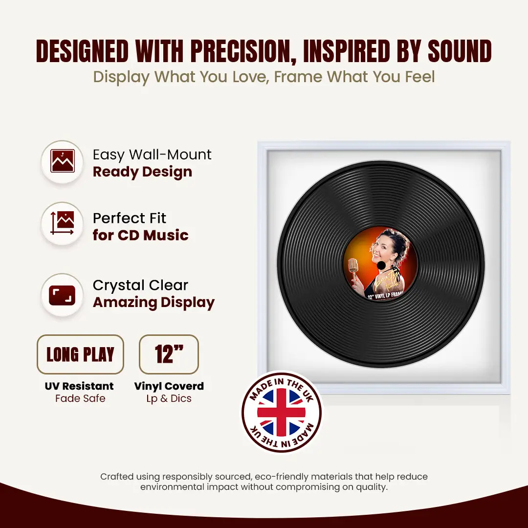 16x16" Classic White Vinyl Record Frame With Ice White Mount For 12" LP Discs | Contemporary Wall Display thumbnail 8