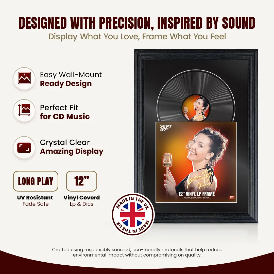 25x17" Classic Black Vinyl Record Frame For 12 Inch LP Cover & Disc With Black Mount | Overlapped Vinyl Display thumbnail 8