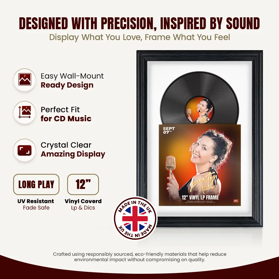 25x17" Classic Black Vinyl Record Frame For 12 Inch LP Cover & Disc (Overlapped) With Ice White Mount | Elegant Music Display thumbnail 8
