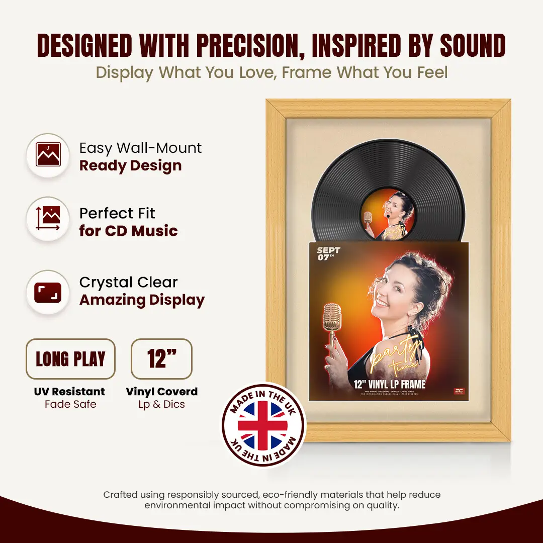 25x17" Classic Country Pine Vinyl Record Frame For LP Cover & Disc With Ivory Mount | Overlapped Display thumbnail 8