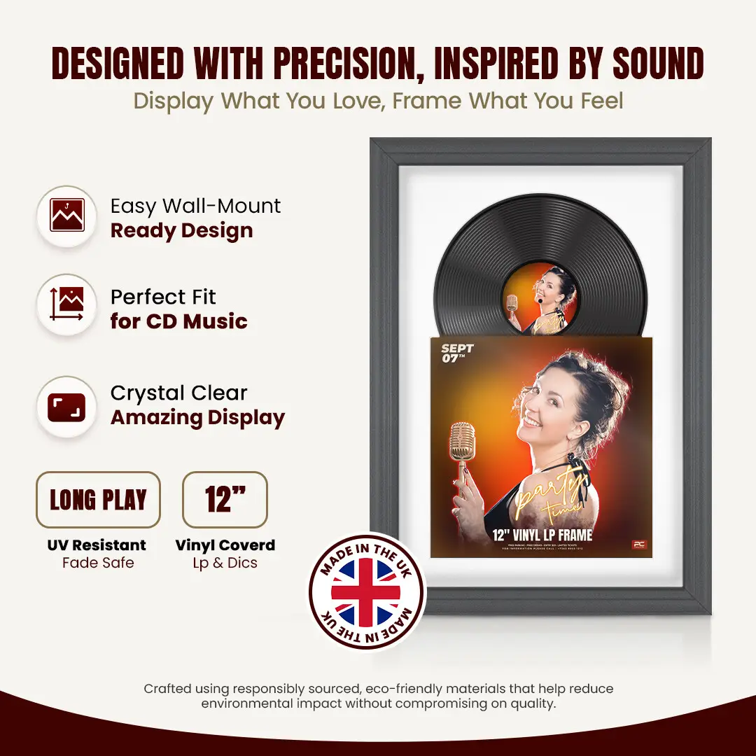 25x17" Classic Dark Grey Vinyl Record Frame For LP Cover & Disc With Ice White Mount | Overlapped Display thumbnail 8