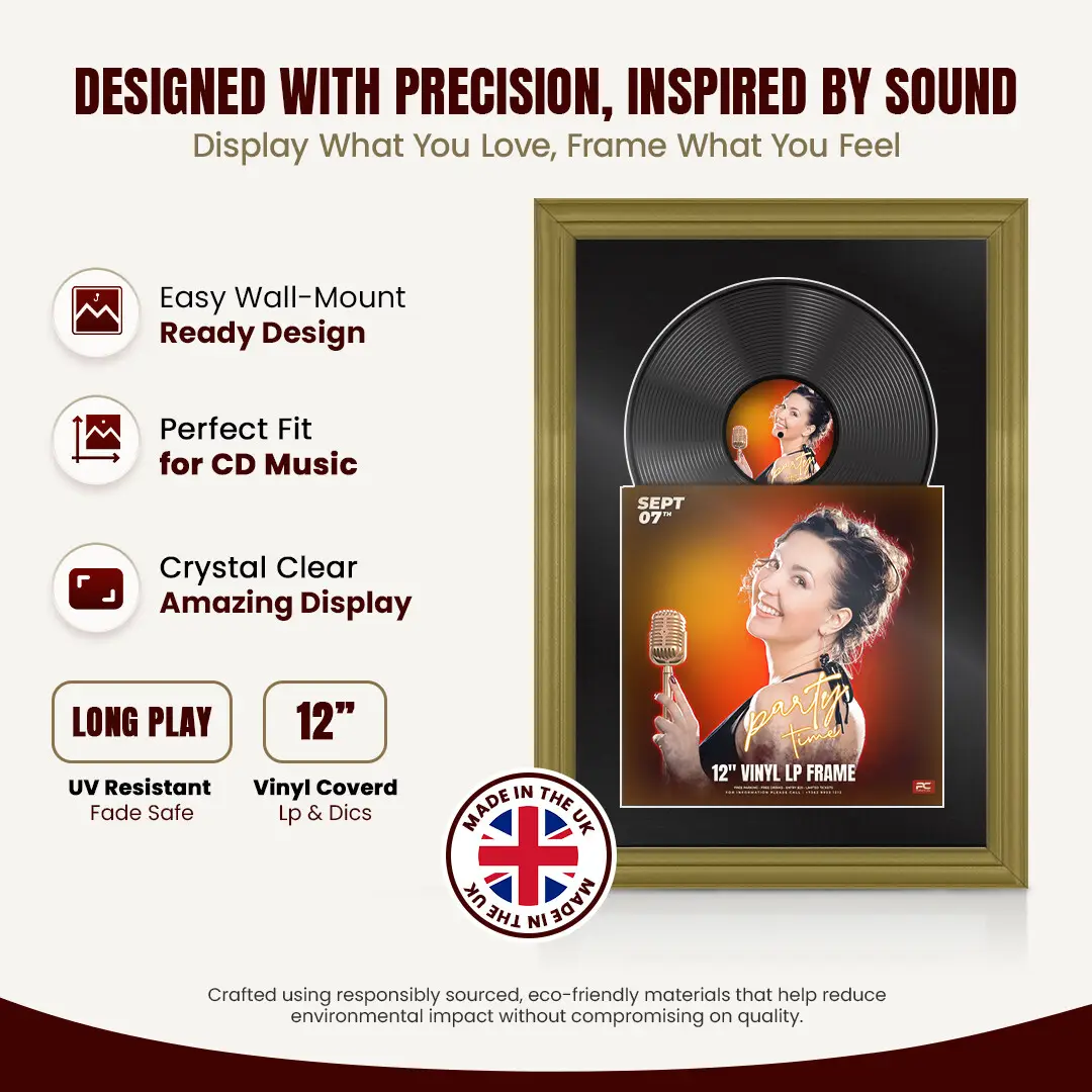 25x17" Classic Gold Vinyl Record Frame For 12 Inch LP Cover & Disc (Overlapped) With Black Mount | Elegant Music Display thumbnail 8
