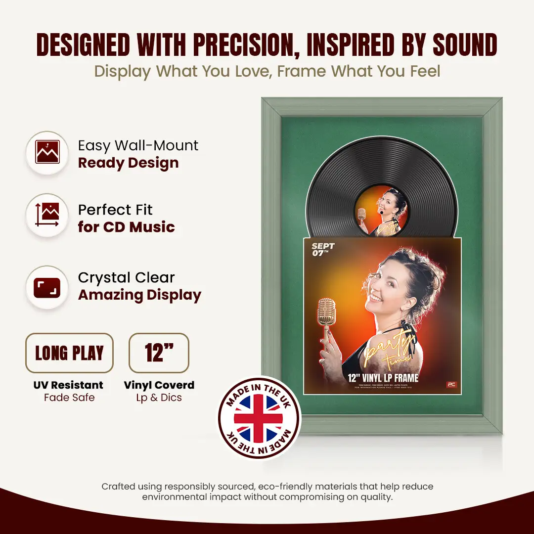 25x17" Classic Green Vinyl Record Frame For 12 Inch LP Cover & Disc With Emerald (Green) Mount | Overlapped Vinyl Display thumbnail 8
