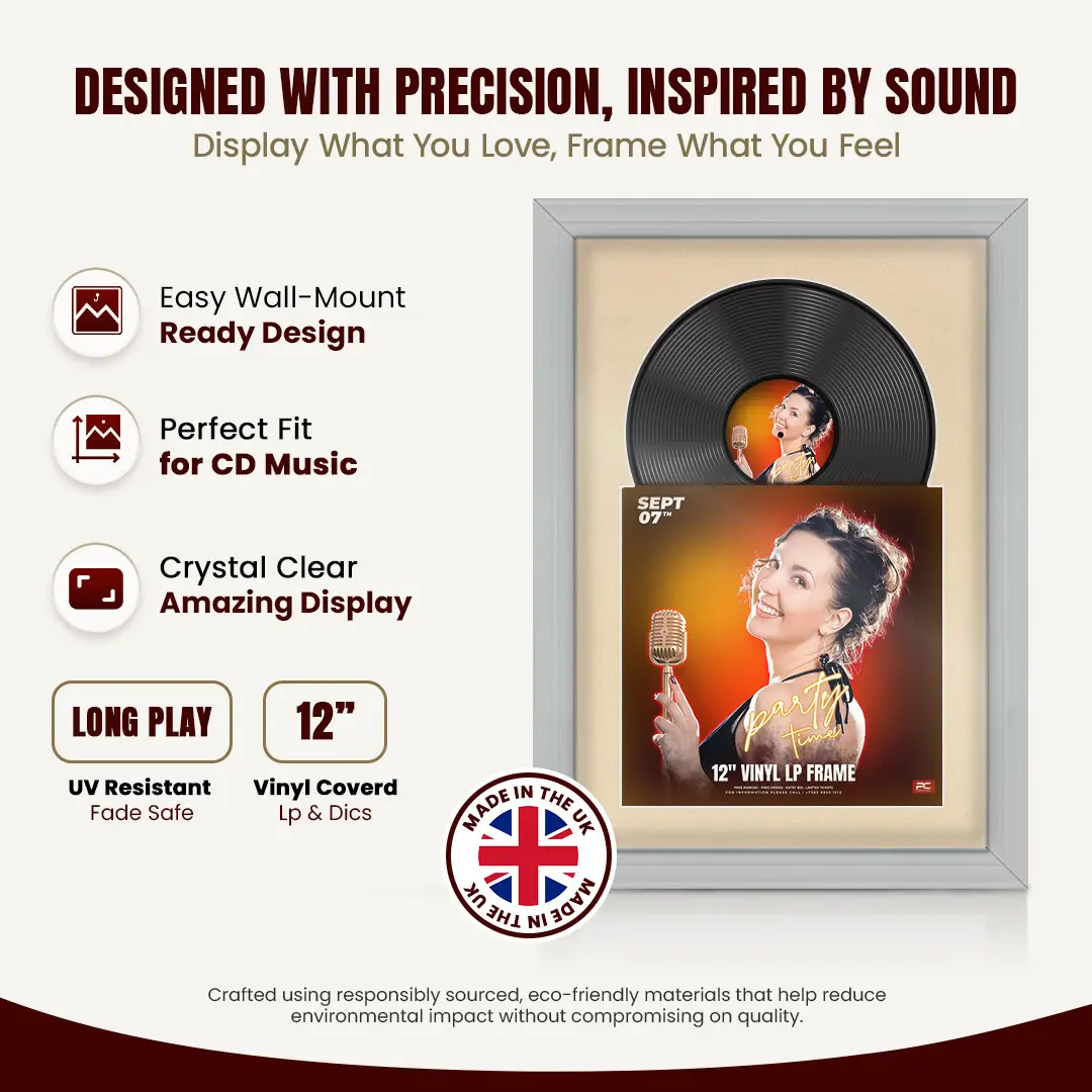 25x17" Classic Light Grey Vinyl Record Frame For 12 Inch LP Cover & Disc With Ivory Mount | Overlapped Vinyl Display thumbnail 8