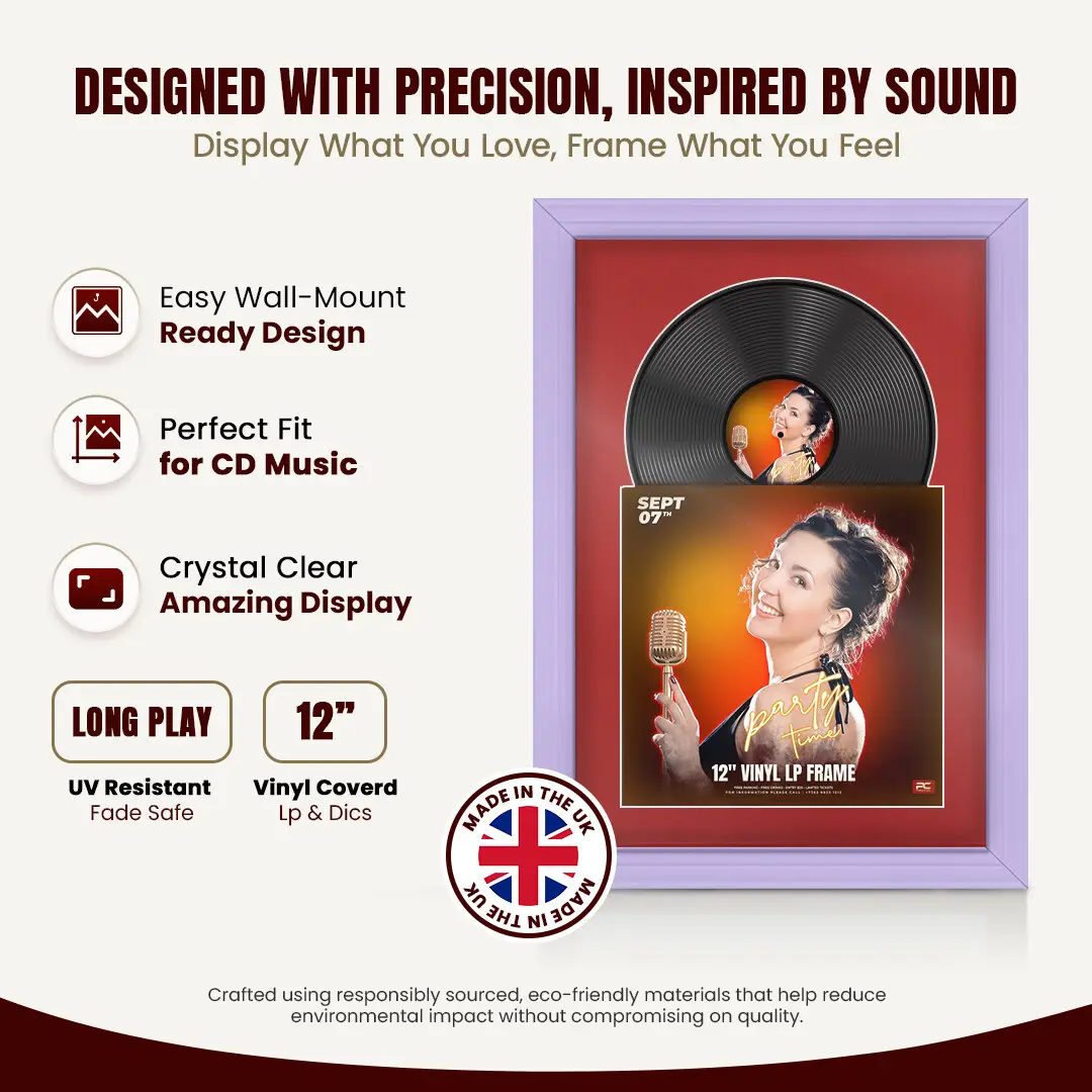 25x17" Classic Purple Vinyl Record Frame For LP Cover & Disc With Crimson Mount | Overlapped Display thumbnail 8
