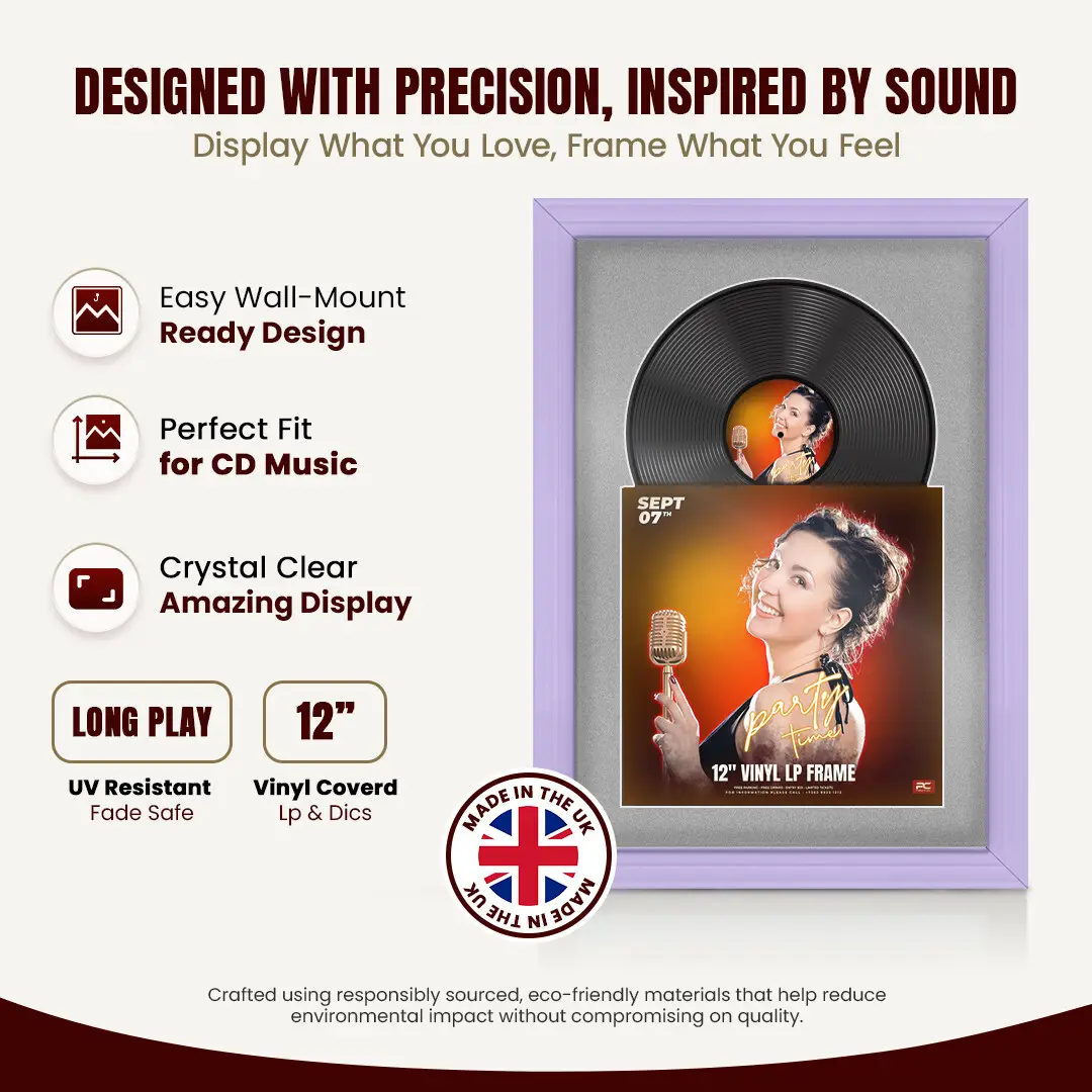 25x17" Classic Purple Vinyl Record Frame For 12 Inch LP Cover & Disc With Silver Mount | Overlapped Vinyl Display thumbnail 8