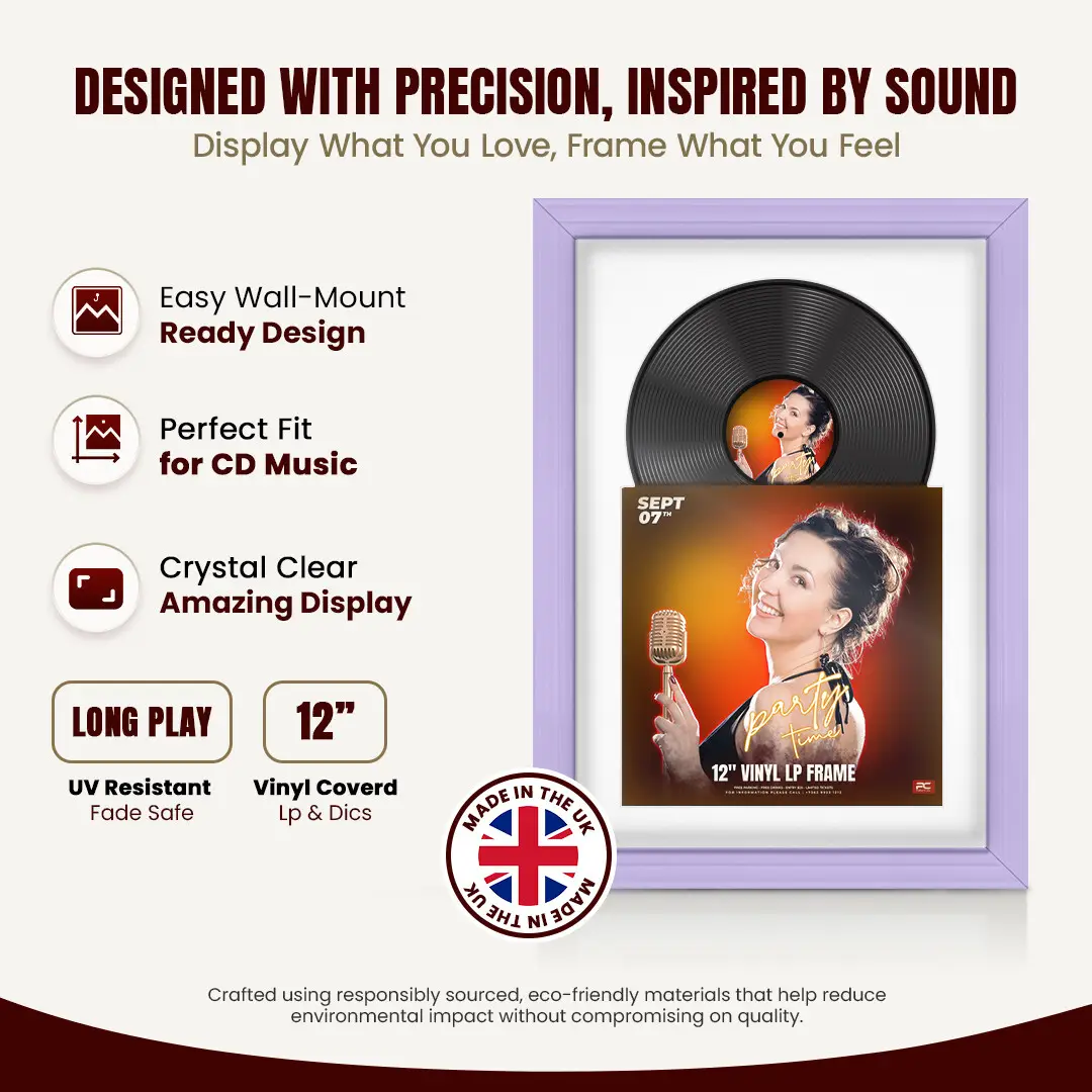 25x17" Classic Purple Vinyl Record Frame For LP Cover & Disc With Ice White Mount | Overlapped Display thumbnail 8