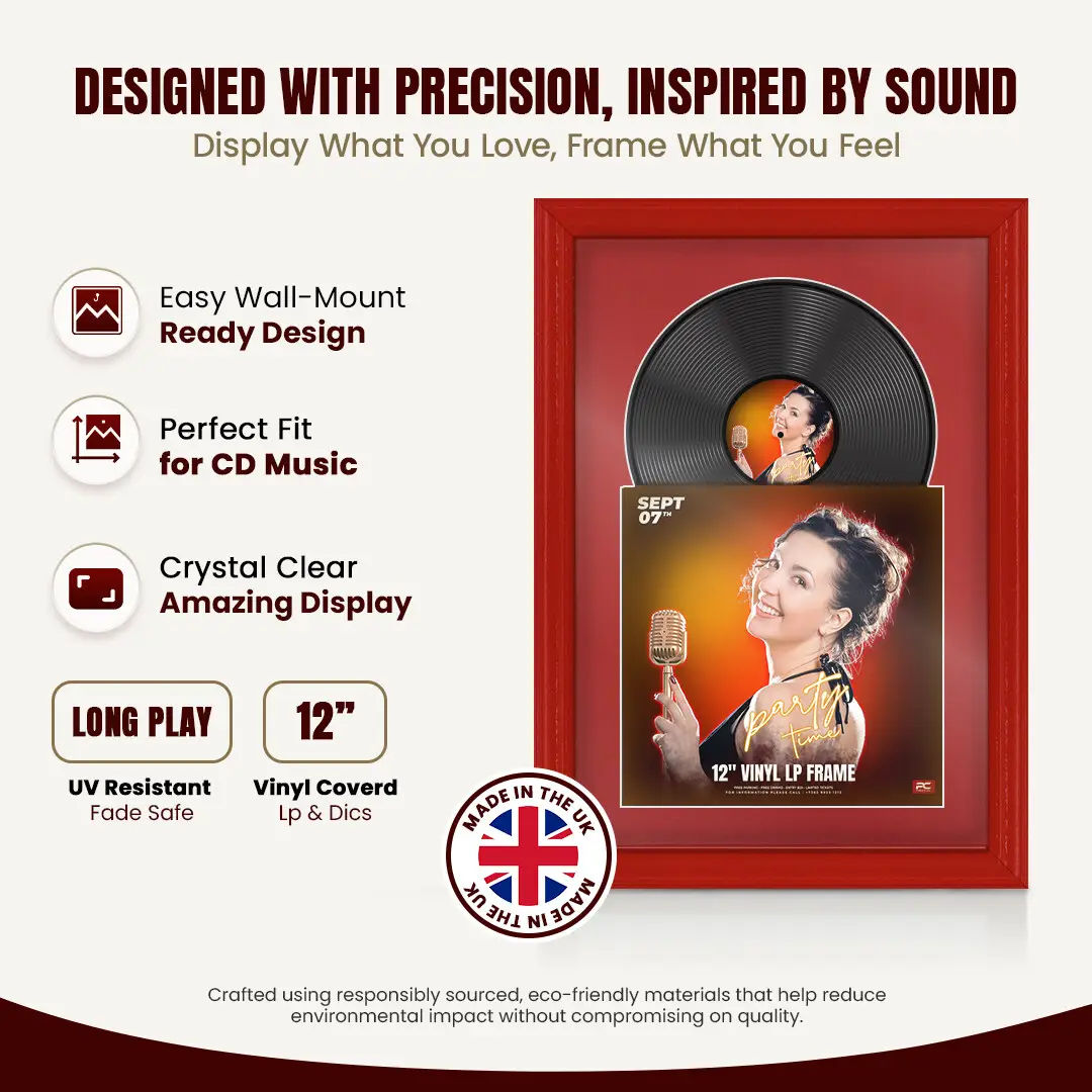 25x17" Classic Red Vinyl Record Frame For LP Cover & Disc With Crimson Mount | Overlapped Display thumbnail 8