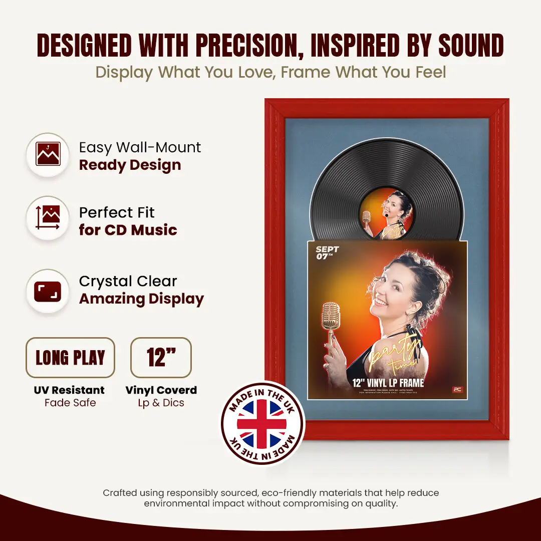 25x17" Classic Vinyl Record Frame For 12 Inch LP Cover & Disc With Black Mount | Overlapped Vinyl Display thumbnail 8