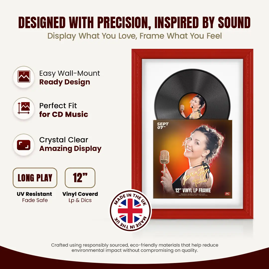 25x17" Classic Red Vinyl Record Frame For 12 Inch LP Cover & Disc (Overlapped) With Ice White Mount | Elegant Music Display thumbnail 8