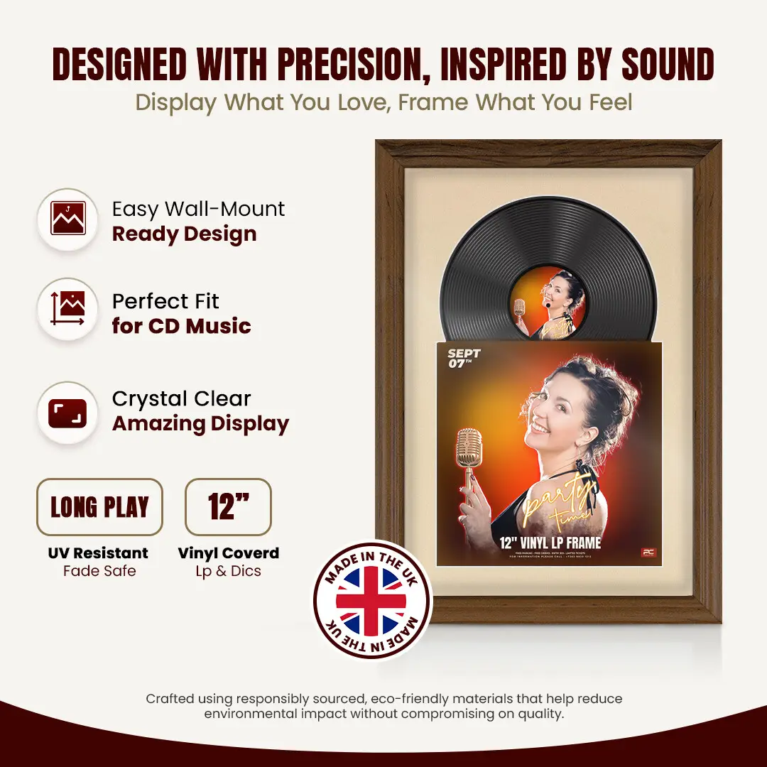 25x17" Classic Walnut Vinyl Record Frame For LP Cover & Disc With Ivory Mount | Overlapped Display thumbnail 8