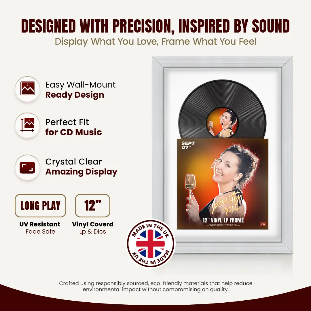 25x17" Classic White Vinyl Record Frame For LP Cover & Disc With Ice White Mount | Overlapped Display thumbnail 8