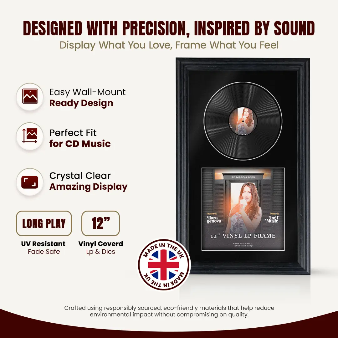 30x17" Classic Black Vinyl Record Frame With Black Mount | Side by Side 12" LP Cover & Disc Display thumbnail 8