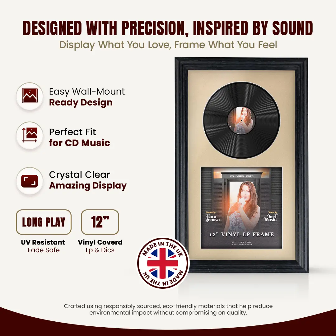 30x17" Classic Black Vinyl Record Frame With Ivory Mount | Side by Side 12" LP Cover & Disc Display thumbnail 8