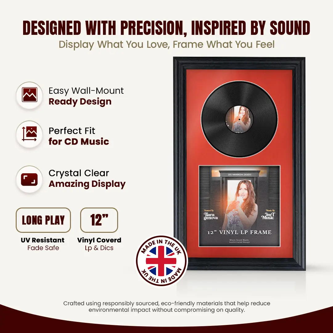 30x17" Classic Black Vinyl Record Frame With Silver Mount | Displays 12" LP Cover & Disc Side by Side thumbnail 8