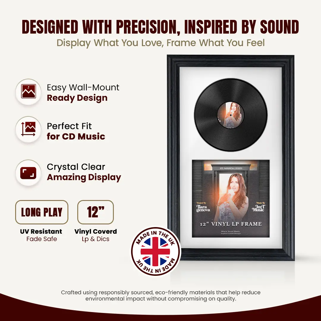 30x17" Classic Black Vinyl Record Frame With Ice White Mount | Displays 12" LP Cover & Disc Side by Side thumbnail 8