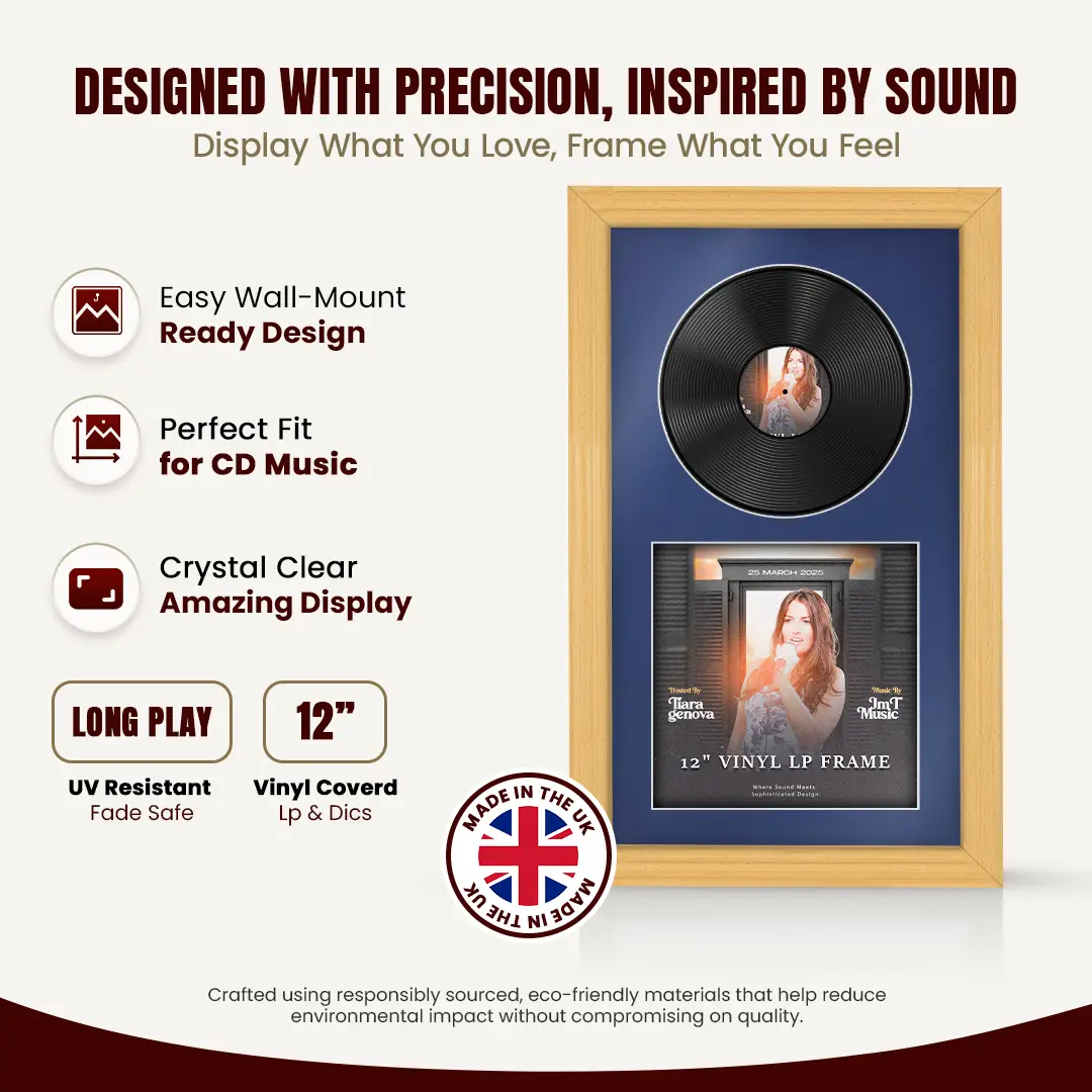 30x17" Classic Country Pine Vinyl Record Frame With Silver Mount | For 12" LP Cover and Disc Side By Side Display thumbnail 8