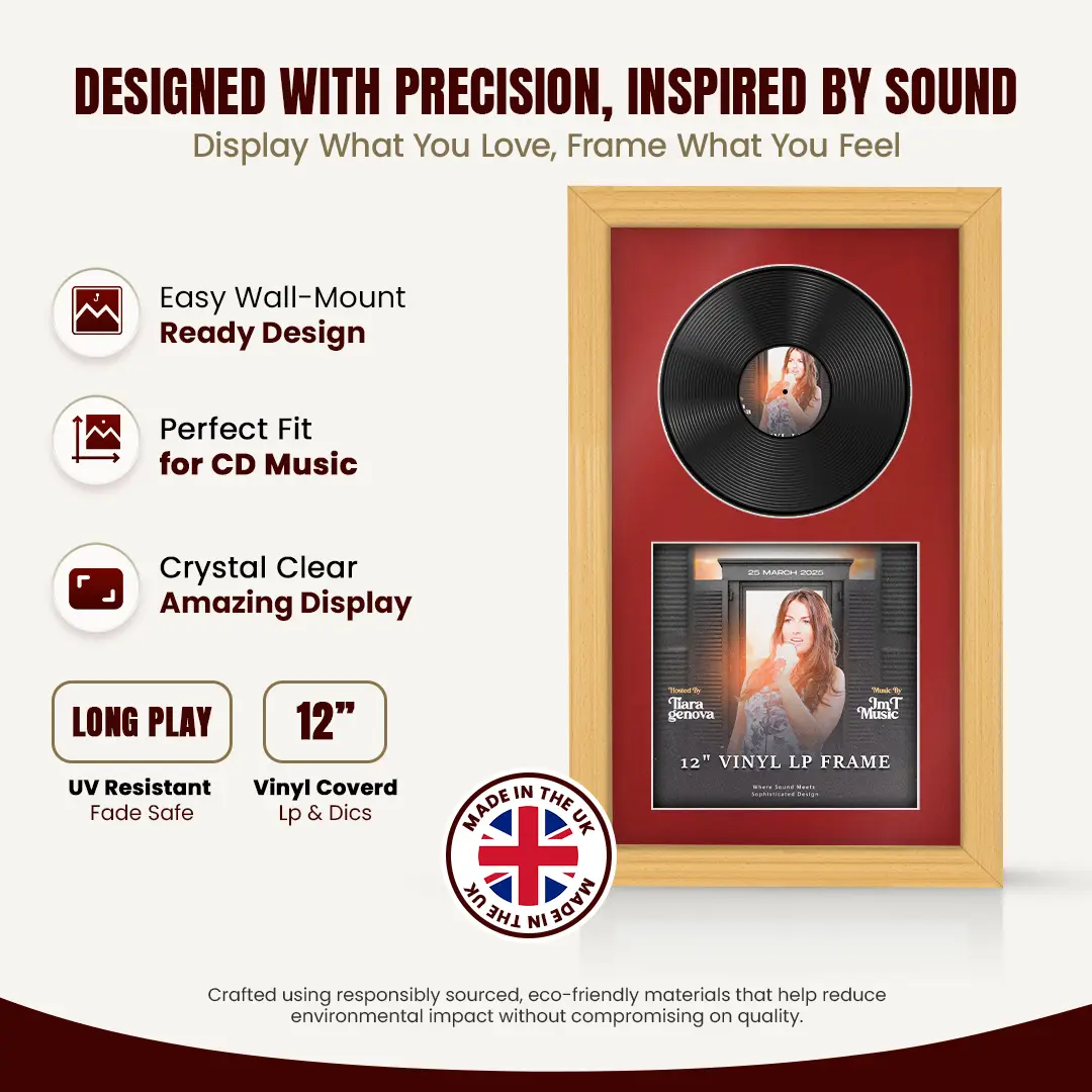 30x17" Classic Country Pine Vinyl Record Frame With Crimson Mount | Displays 12" LP Cover & Disc Side by Side thumbnail 8