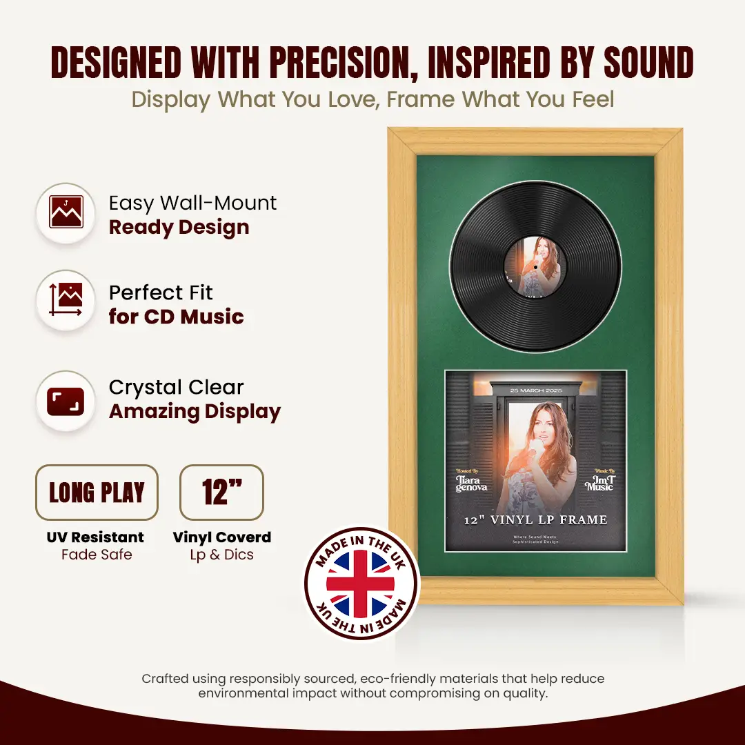 30x17" Classic Country Pine Vinyl Record Frame With Emerald (Green) Mount | Side by Side 12" LP Cover & Disc Display thumbnail 8
